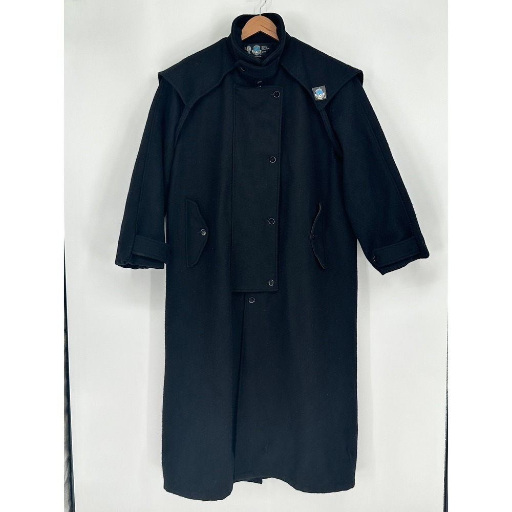 Swanndri New Zealand Wool Duster Coat Black Storm Cape Trench XL 106cm Mens
